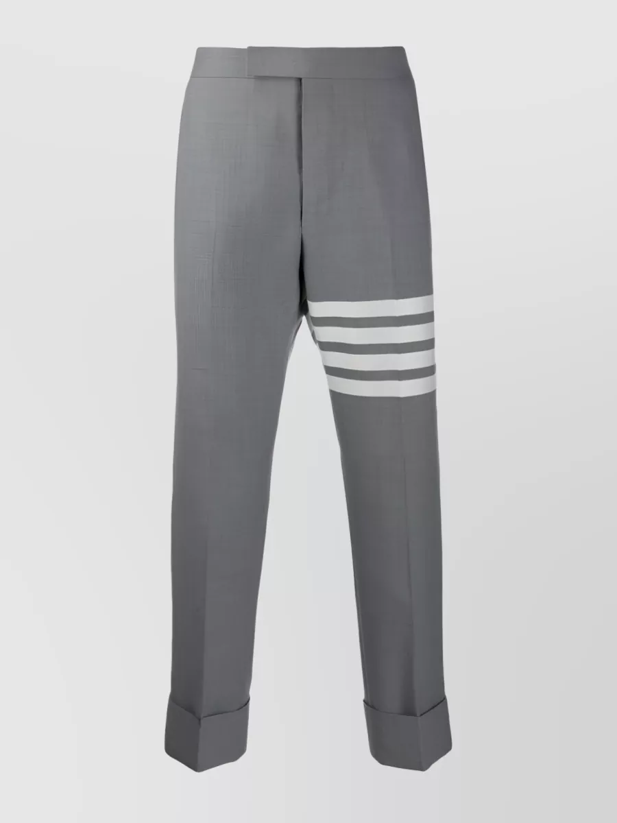 Shop Thom Browne Wool Trousers With Cropped 4-bar Stripe In Grey
