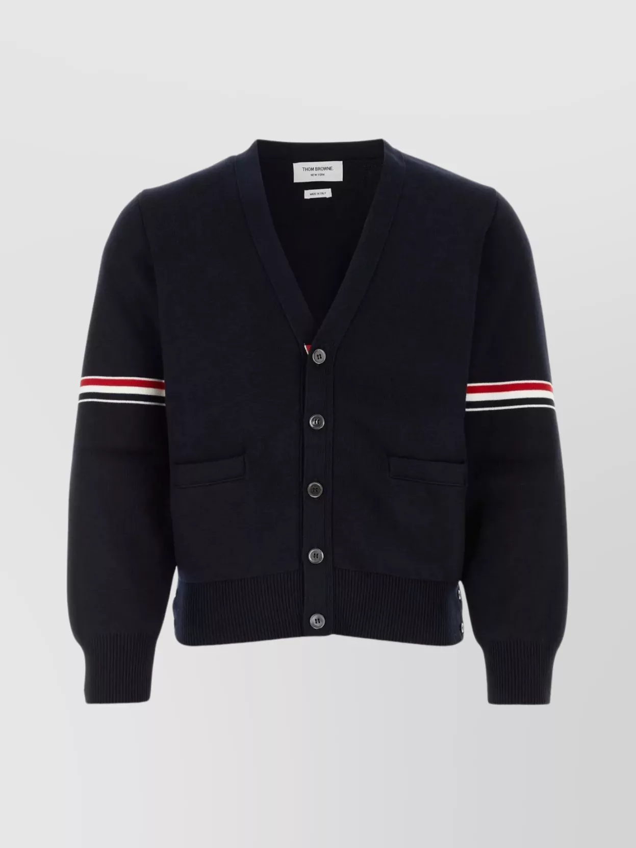 Shop Thom Browne Milano Stitch Cardigan With V-neck And Embroidered Sleeves