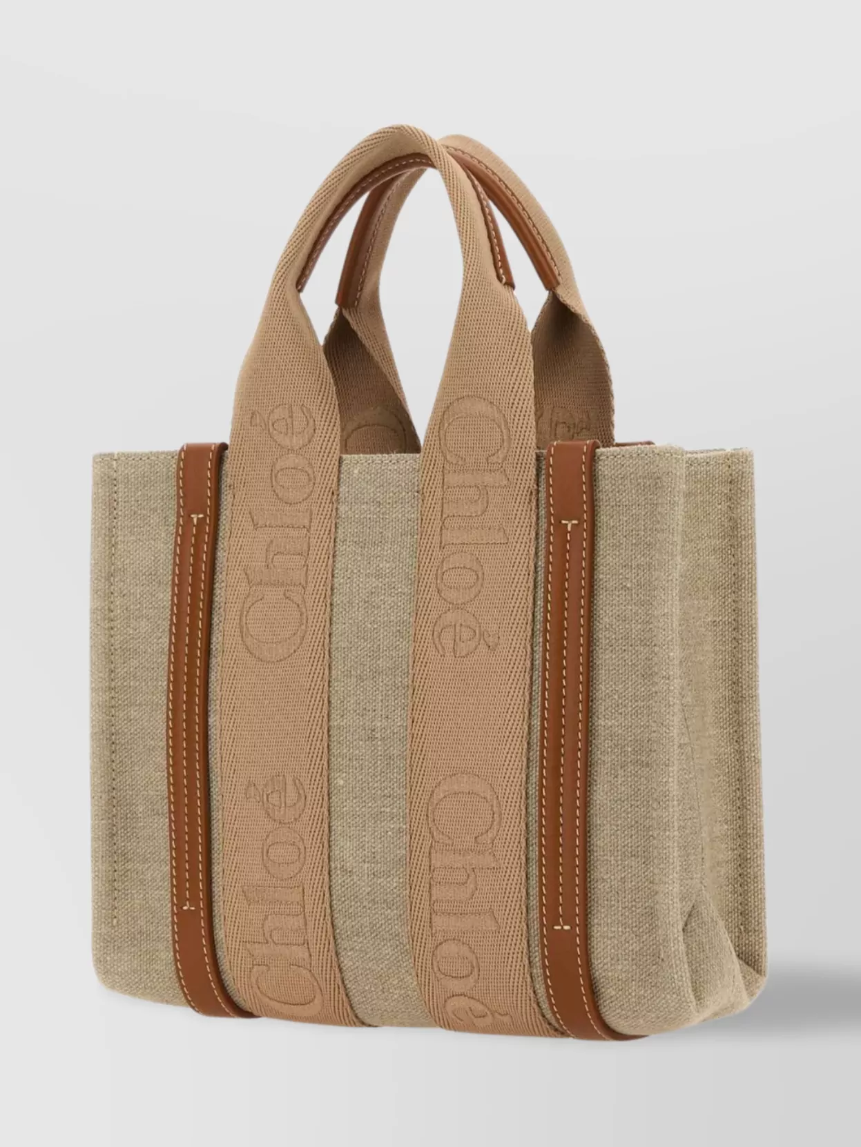 Shop Chloé Small Woody Shopping Bag With Leather Trim