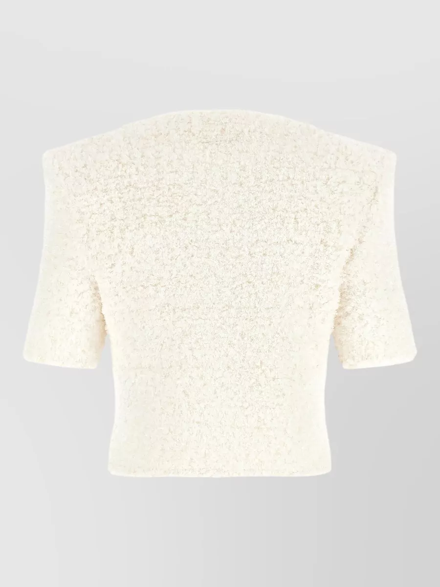 Balmain Cropped Tweed Short-Sleeve Cardigan