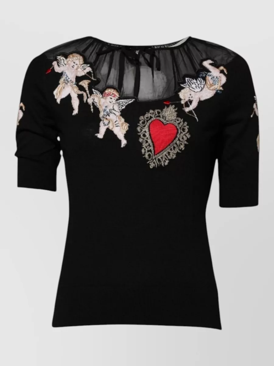 Dolce&Gabbana Embroidered virgin wool silk crewneck knitted top