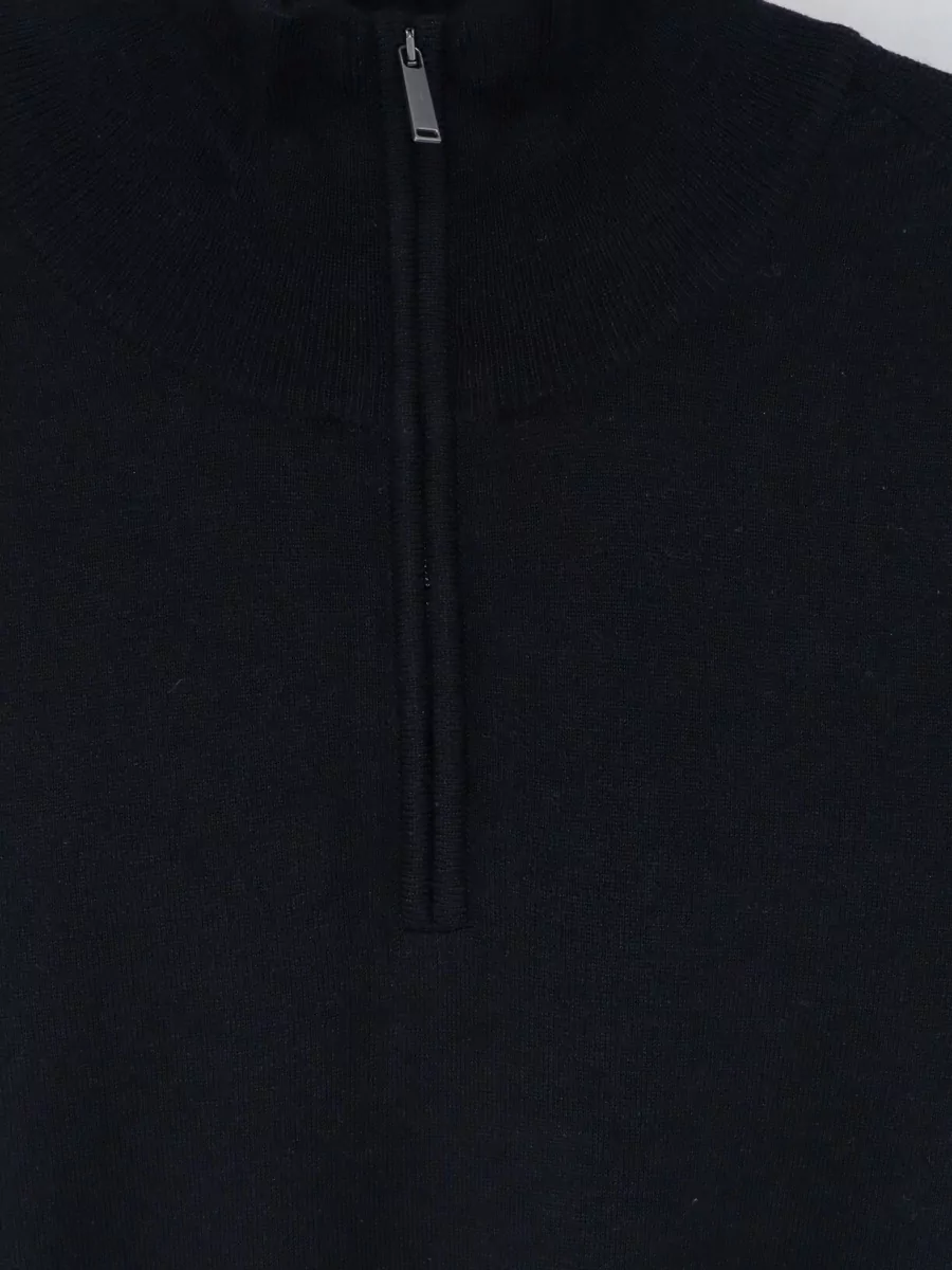Boss Silk Cashmere Wool Ribbed Half-Zip Mock-Neck Jumper