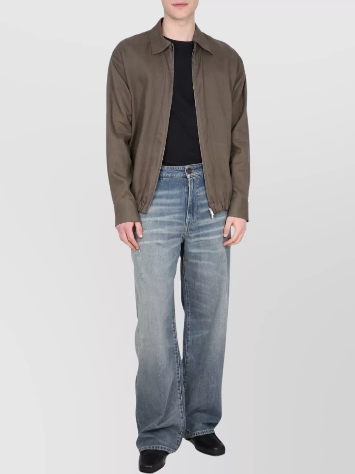 Pt Torino Elasticated Collared Linen Jacket In Gray