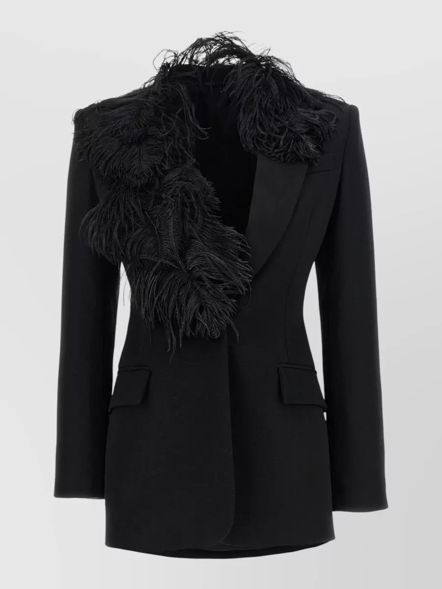 The Attico Feather-Trim Single-Breasted Wool Blazer