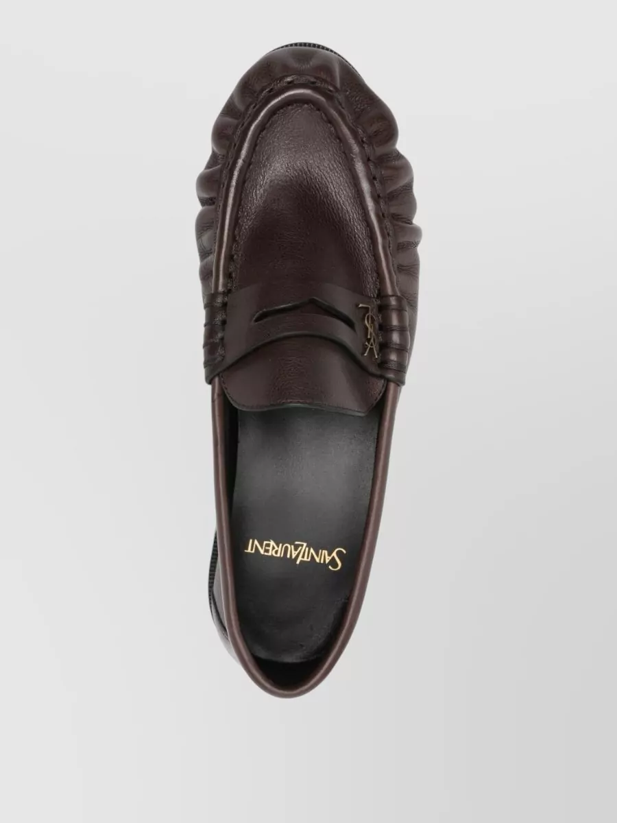 Saint Laurent Leather Loafers Round Toe Textured Finish