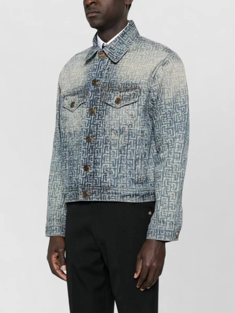 Balmain Denim Blazer Chest Pockets Faded Effect