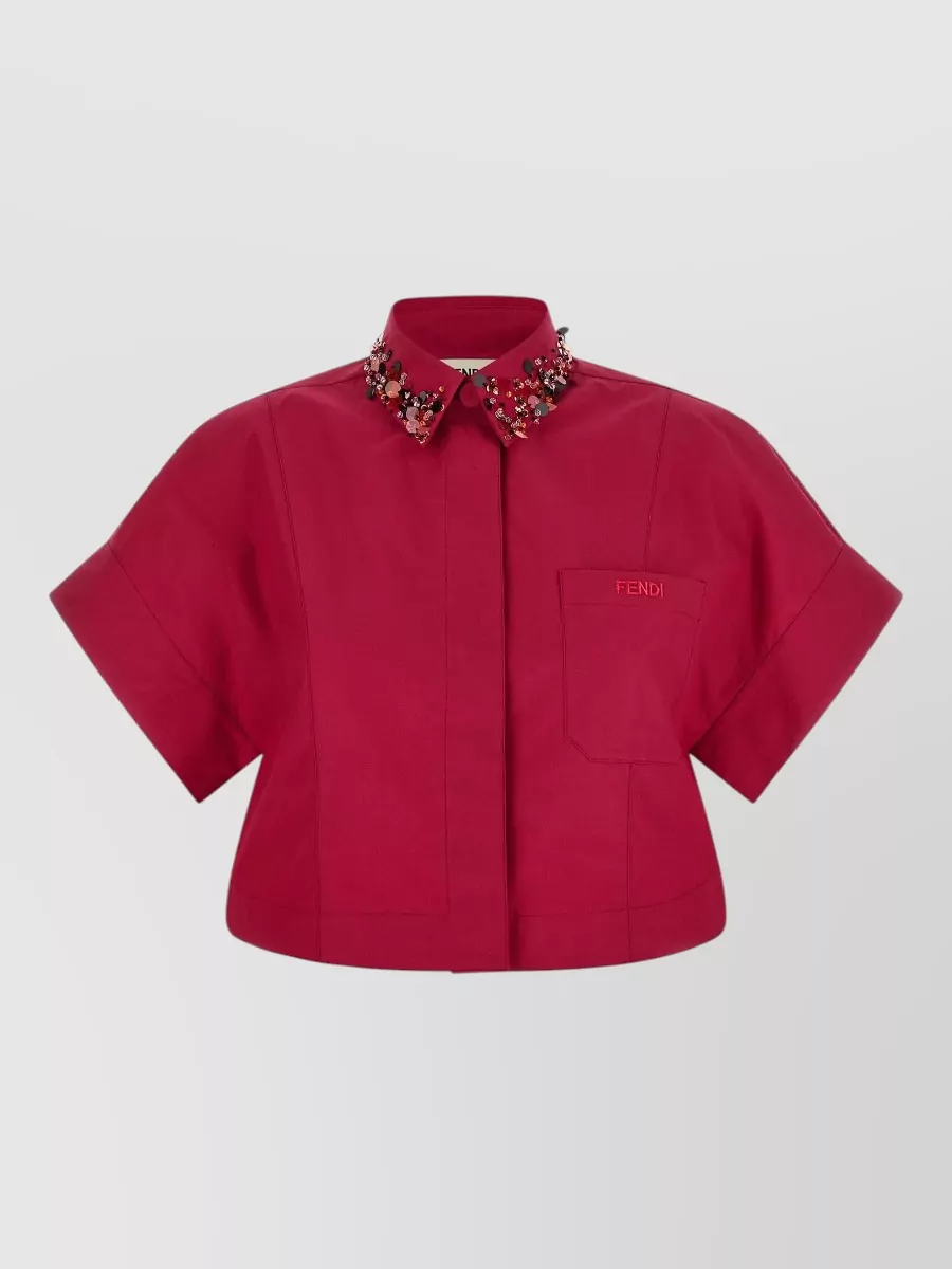 Fendi embellished asymmetric cotton cropped shirt