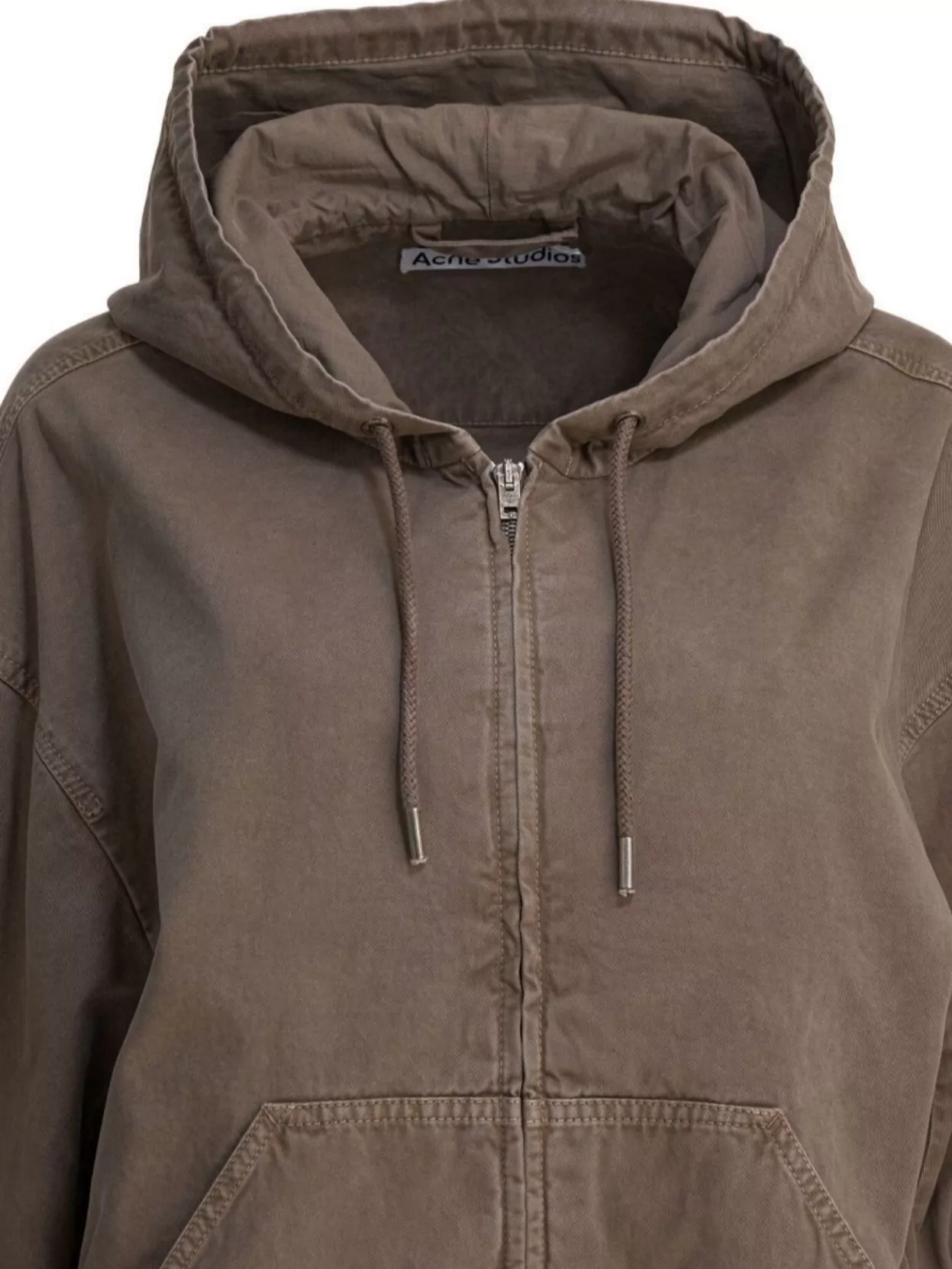 Acne Studios Hooded Long Sleeve Jacket Front Pockets In Brown