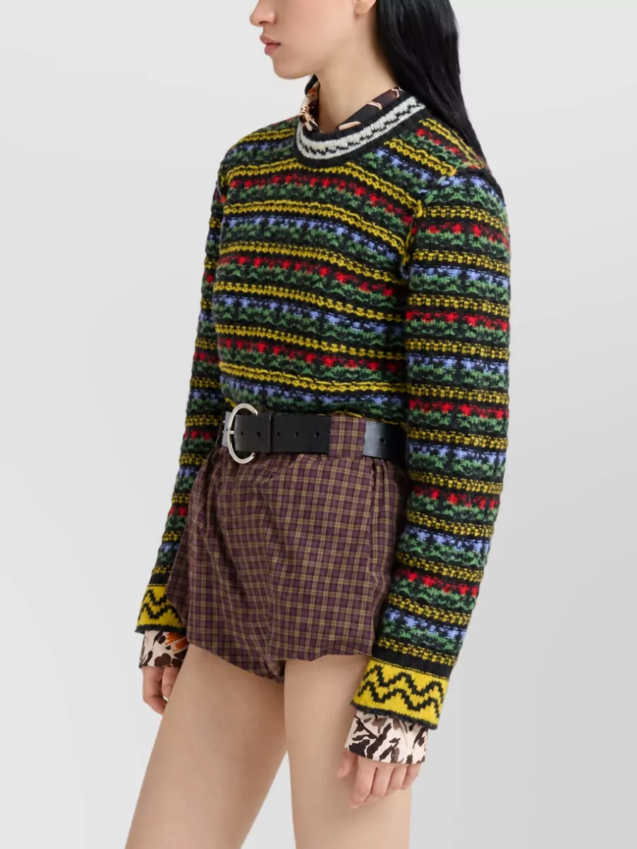 Marni Virgin Wool Floral Jacquard Knit Crew Neck Sweater