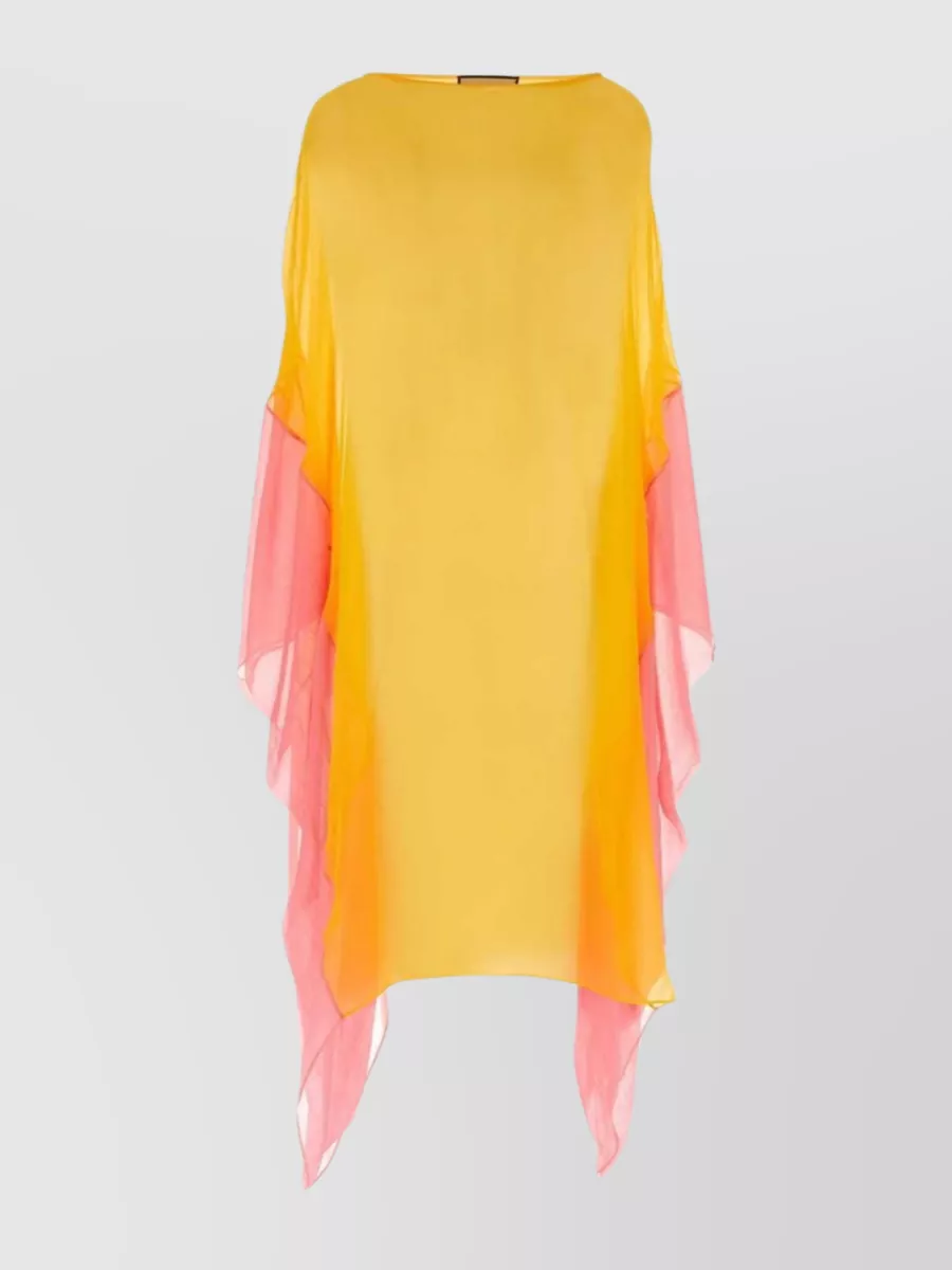 Shop Gucci Silk Caftan With Sheer Panels And Asymmetric Hem In Yellow