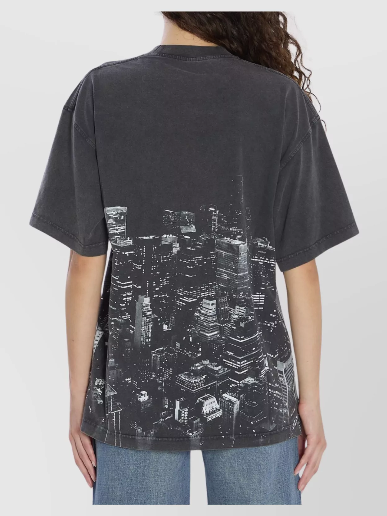 Alexander Wang T-shirt With Thermo-applied Rhinestones And Ny Skyline In Gray