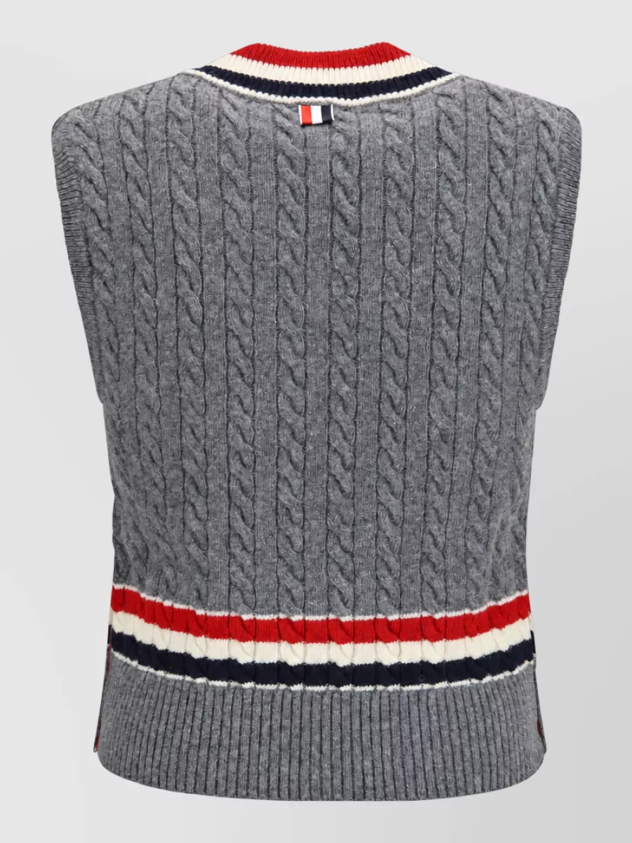 Thom Browne Merino Wool Cable-Knit V-Neck Vest