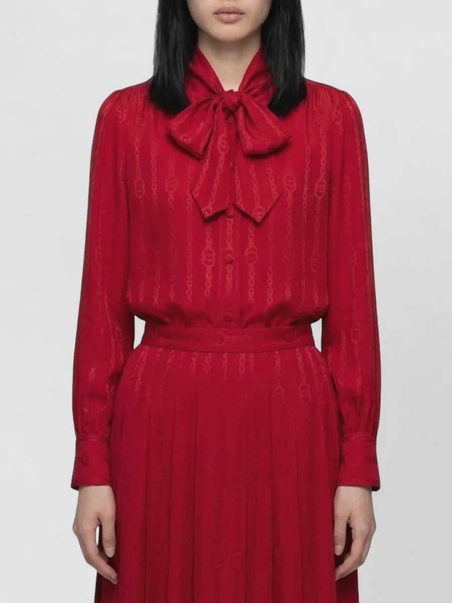Gucci silk jacquard tie-neck long-sleeve shirt