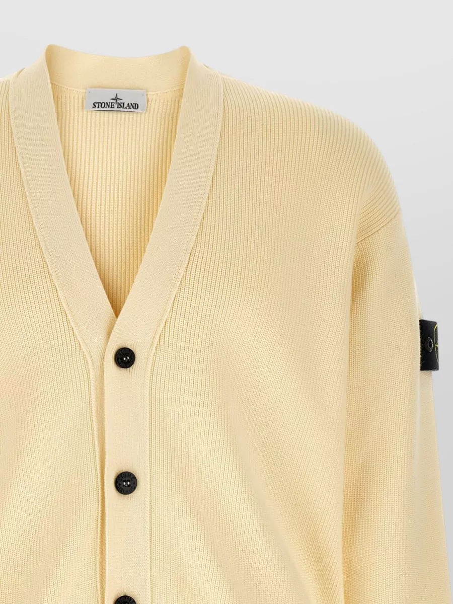 Stone Island Ribbed V Neck Long Sleeve Cardigan