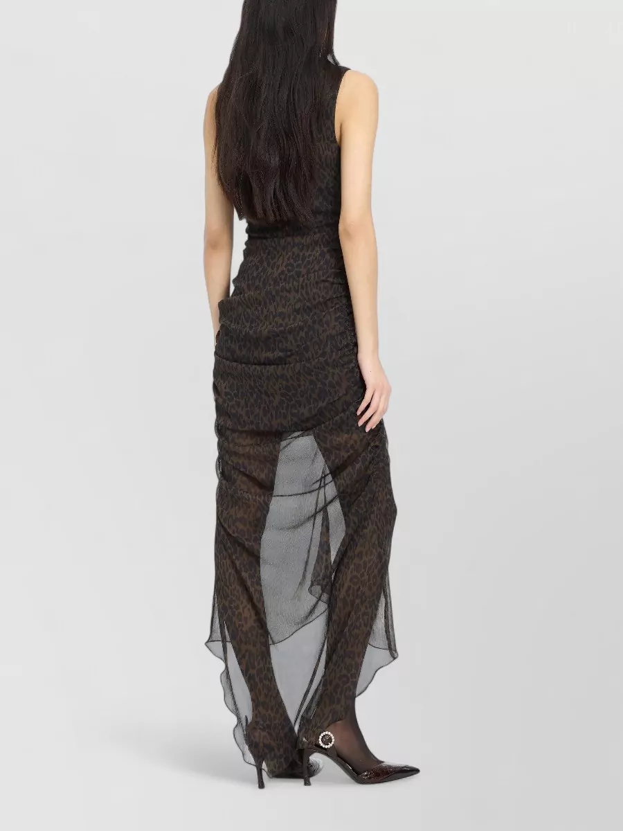 Rotate Ruched Leopard-Print Midi Dress