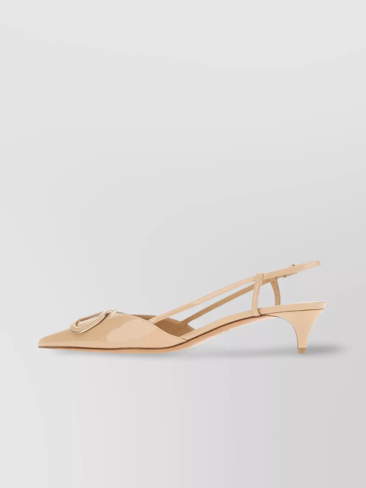Valentino Garavani Beige Slingback Pumps With Vlogo Plaque And Low Stiletto Heel In Leather Woman In Neutral