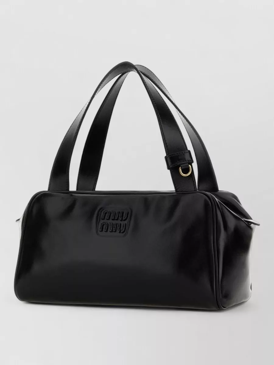 Miu Miu Rectangular Leather Shoulder Bag With Double Handles In Black