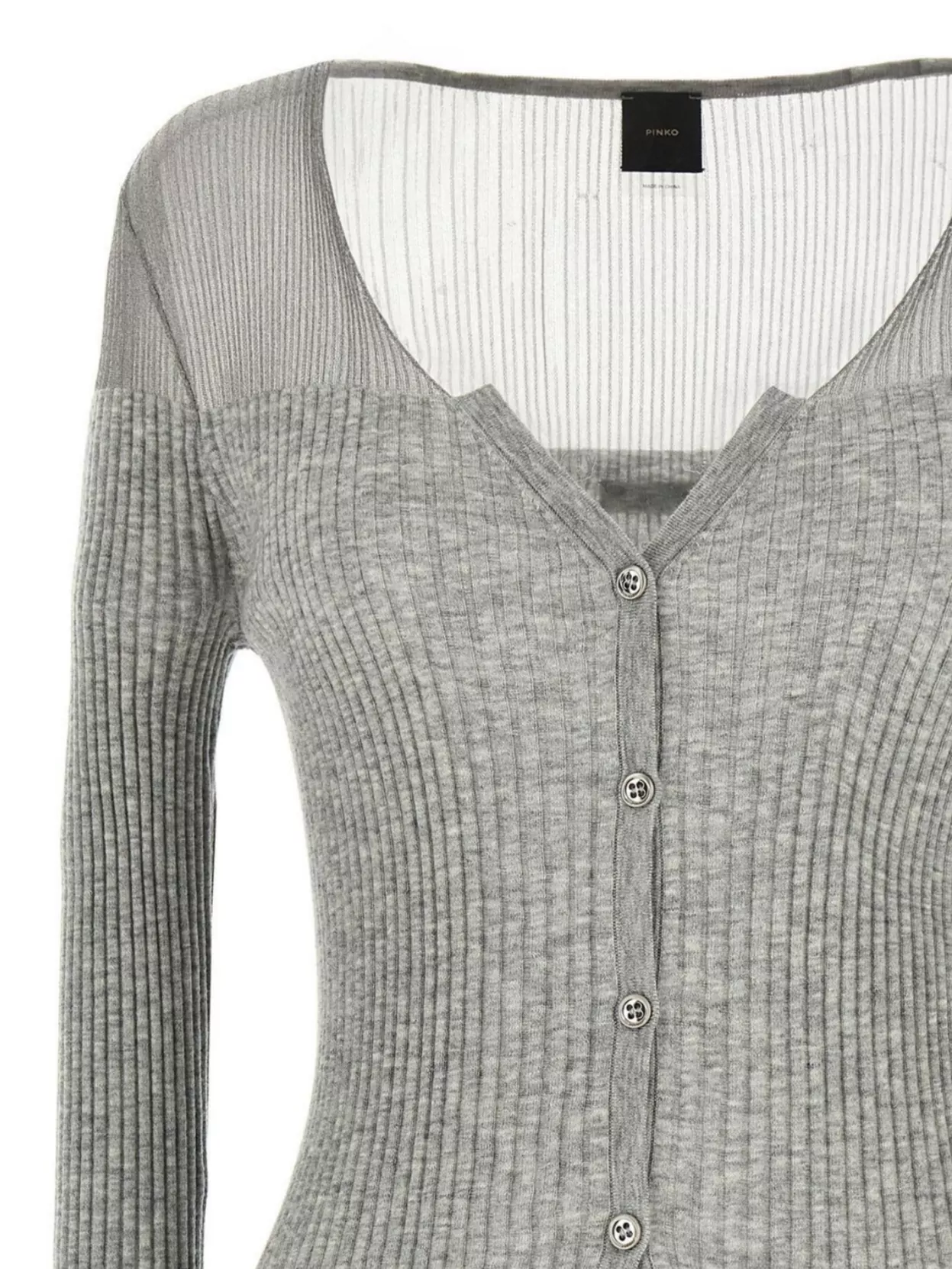 Shop Pinko 'v Neck Sheer Panel Ribbed Texture Cardigan'