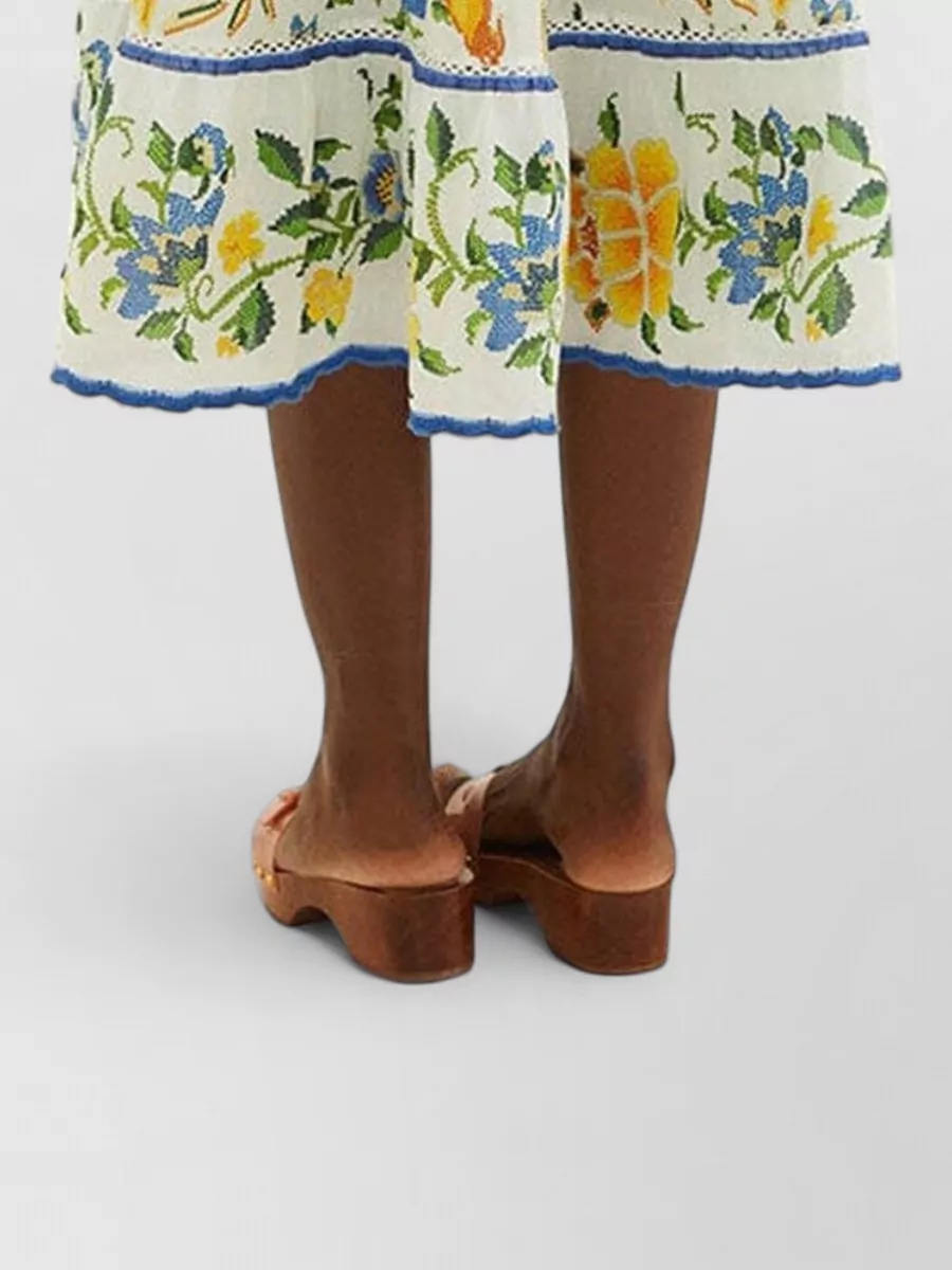 Farm Rio Cotton Floral-Print V-Neck Midi Dress