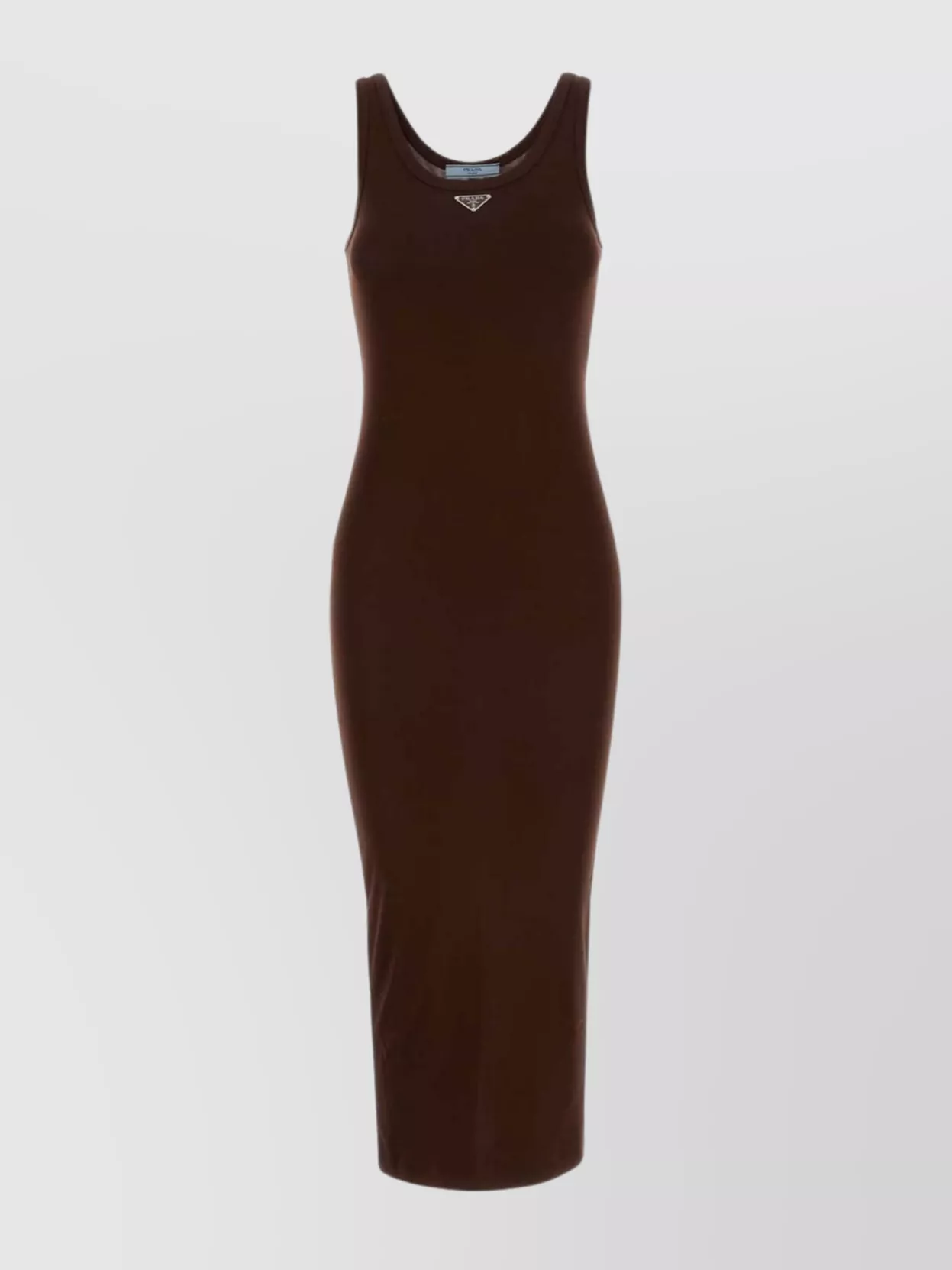 Prada Bodycon Midi Dress Scoop Neckline In Brown