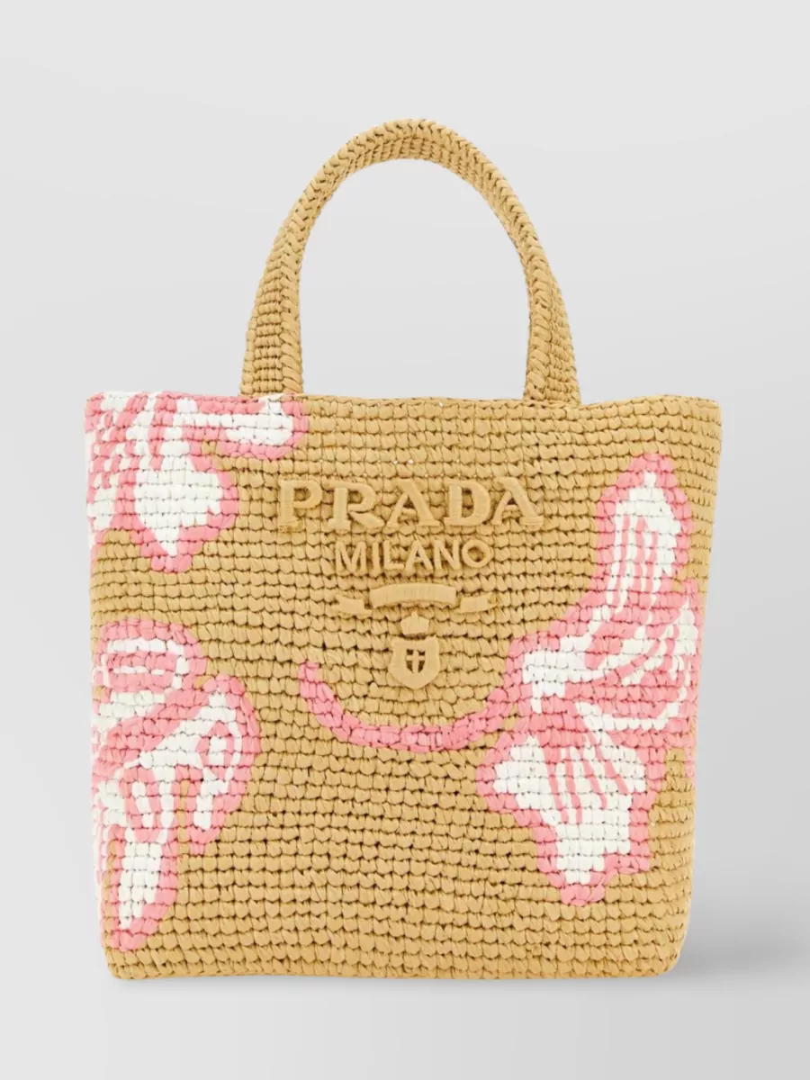 Shop Prada Structured Two-tone Tote With Top Handle In Beige