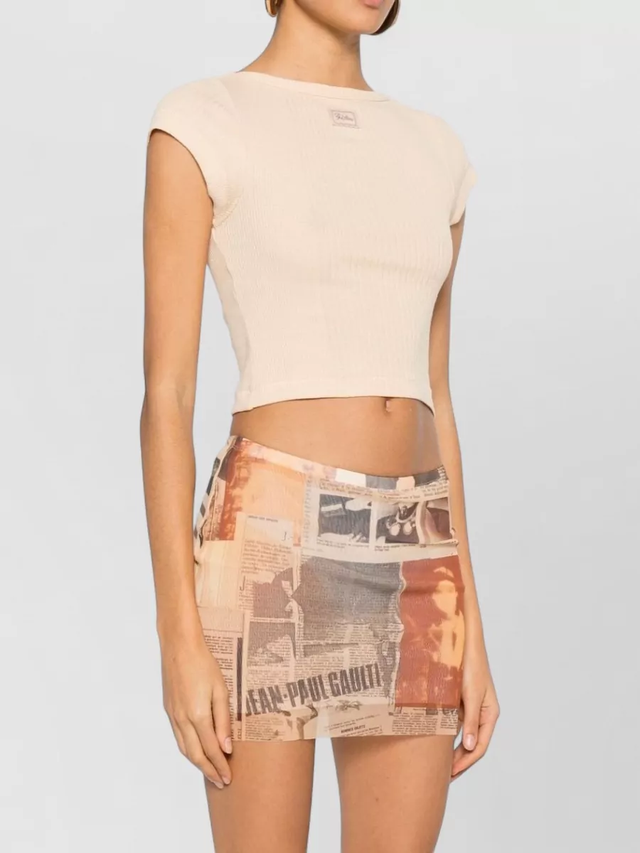 Jean Paul Gaultier Cap Sleeve Cropped Ribbed Silk Nylon Top