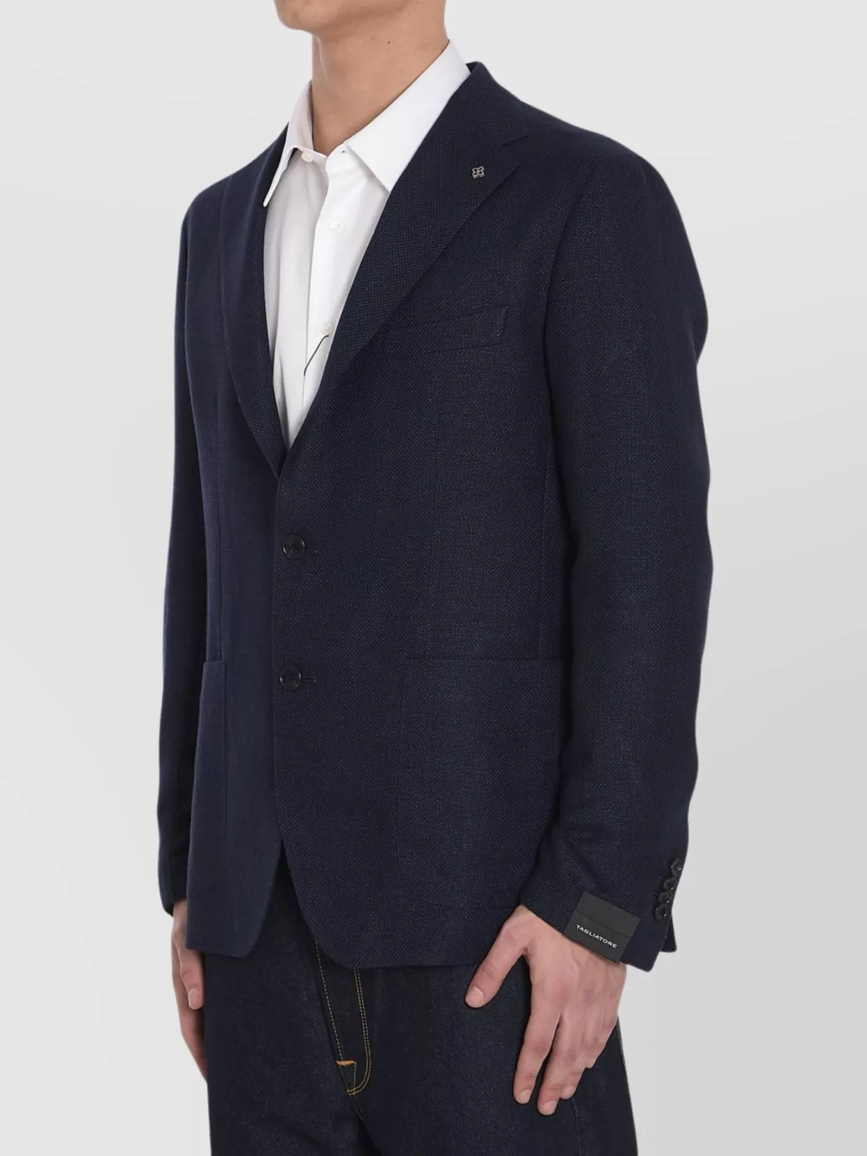 Tagliatore Lapel Single-breasted Jacket With Front Patch Pockets In Blue