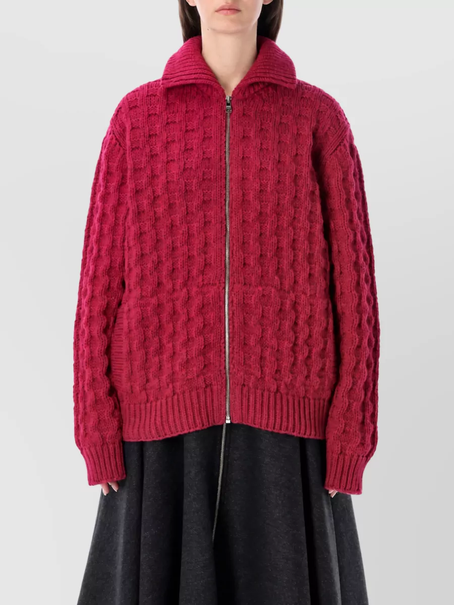 Prada wool aran-knit boxy zip cardigan