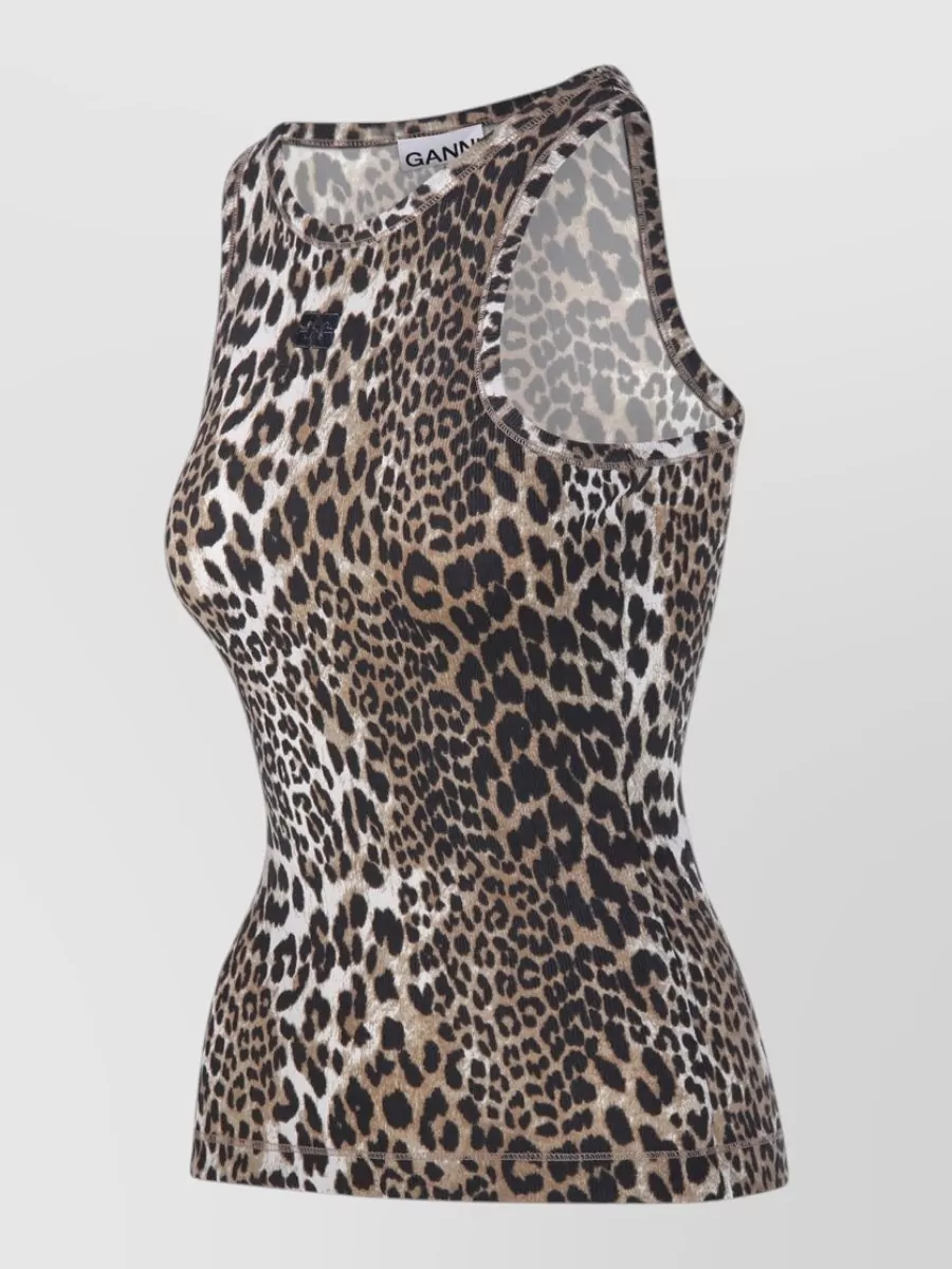 Ganni Cotton Rib Tank Top Animal Motif