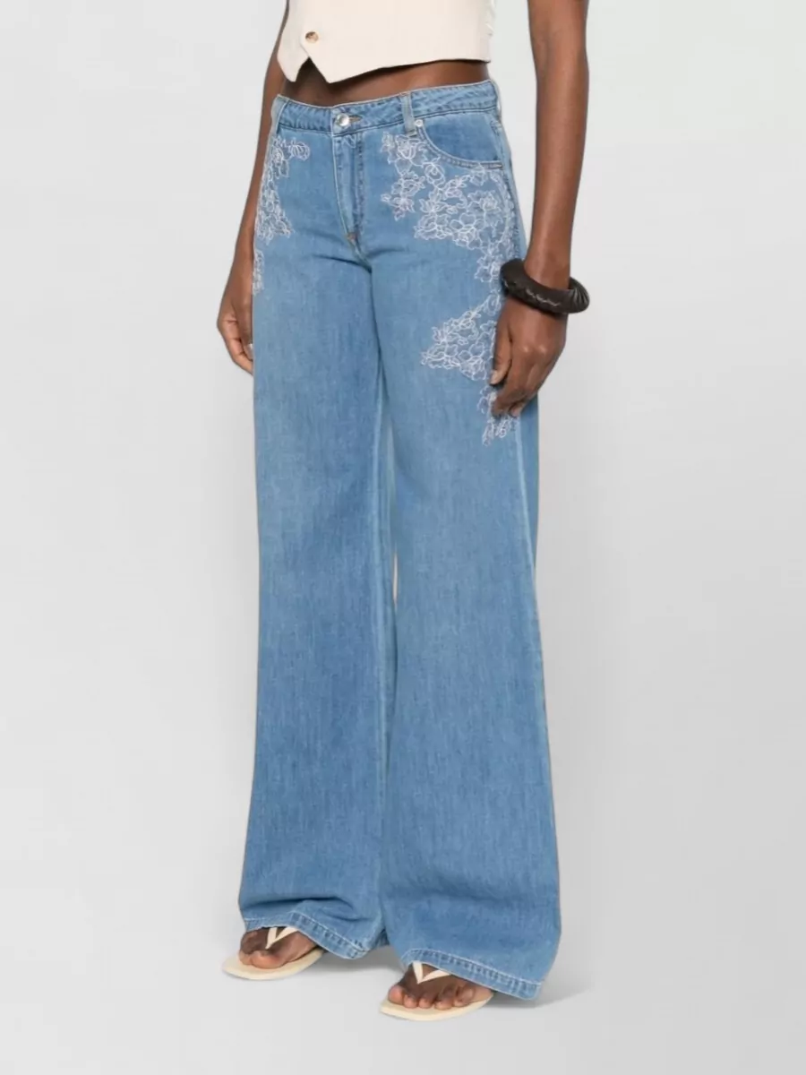 Ermanno Firenze Embroidered Floral-Embroidered Wide-Leg Jeans