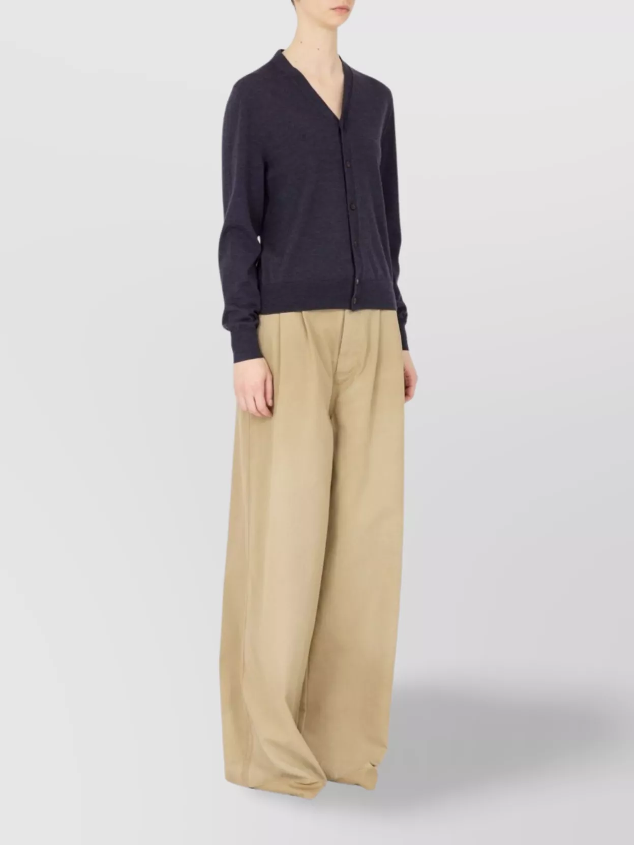 Maison Margiela Ribbed Trim V-Neck Cardigan With Long Sleeves