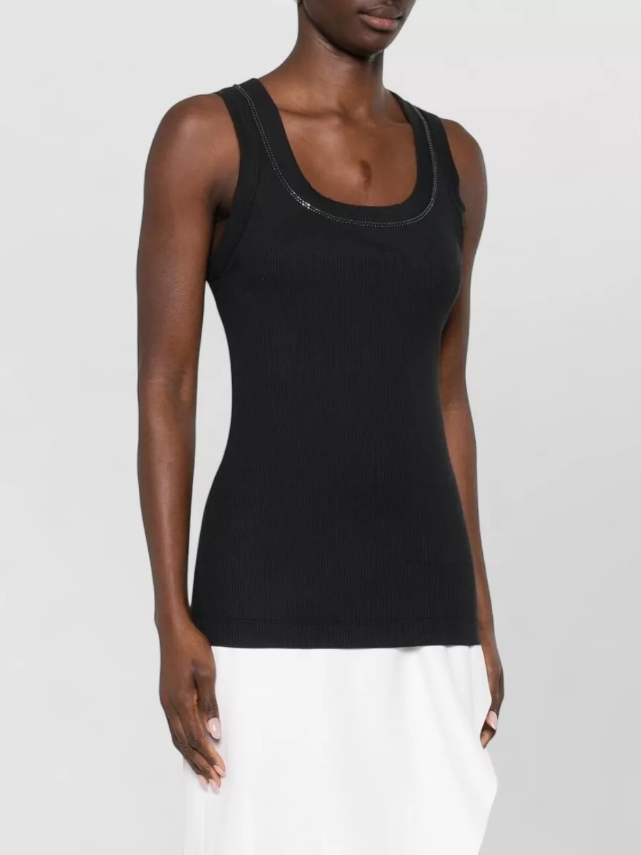Brunello Cucinelli Cotton Tank Scoop Neck Ribbed Neckline
