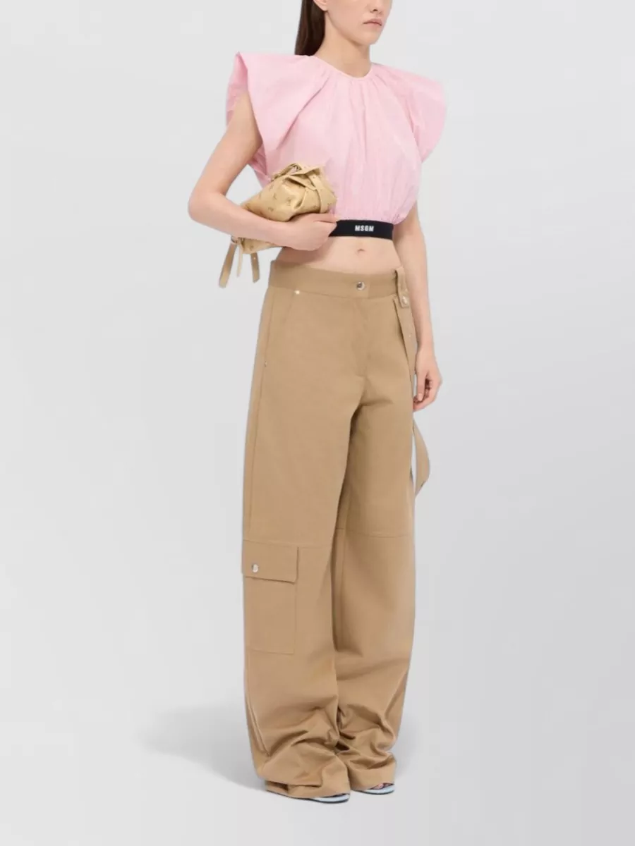 Msgm Cropped Top Sleeveless Puff Sleeves Nylon Silk