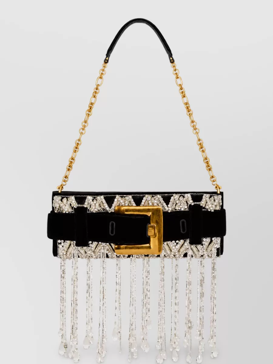 Balmain Anthem Velvet Crystal-Embellished Clutch Bag