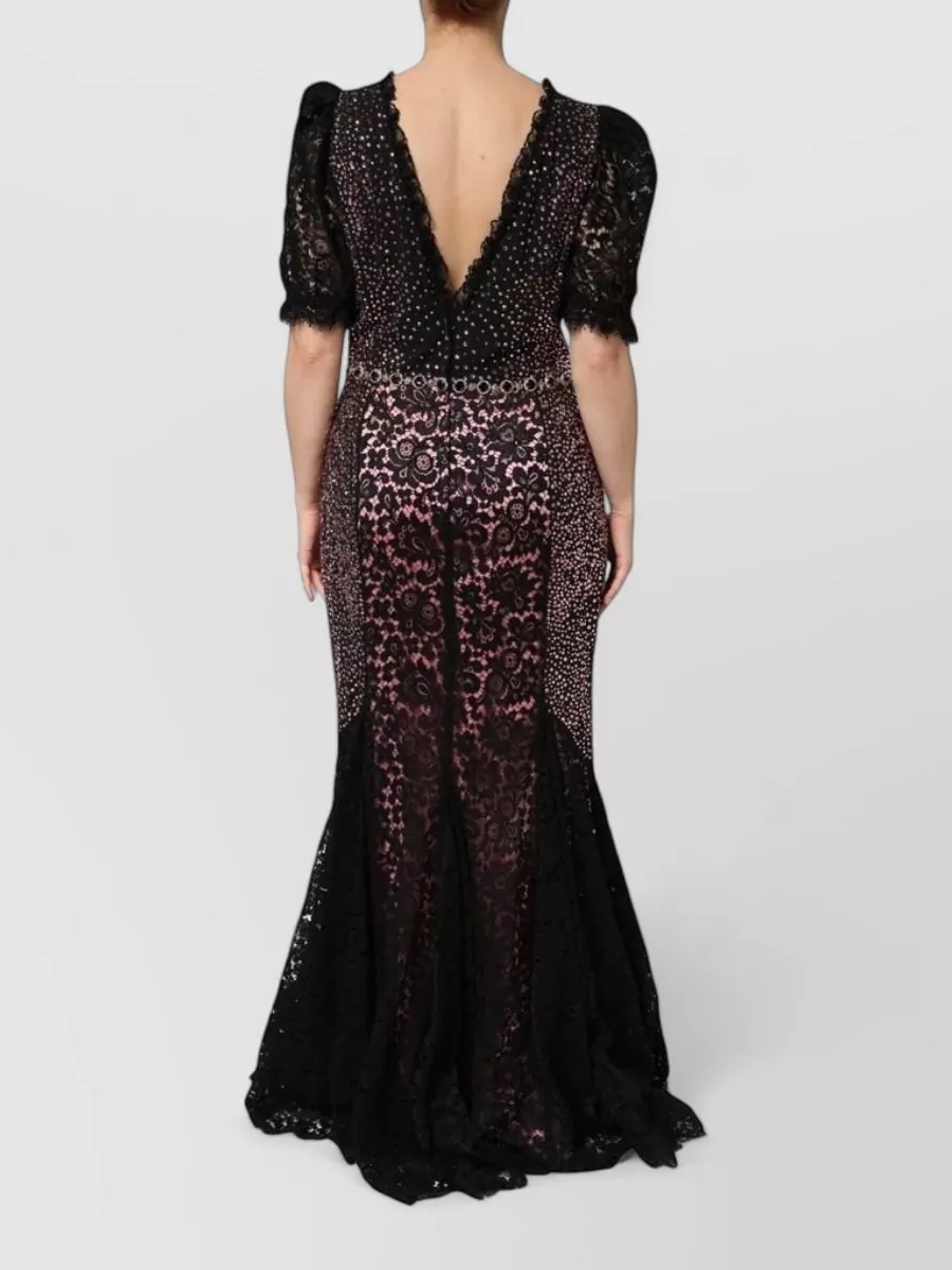Dolce&Gabbana Crystal Embellished Lace V-Neck Slim-Fit Maxi Dress