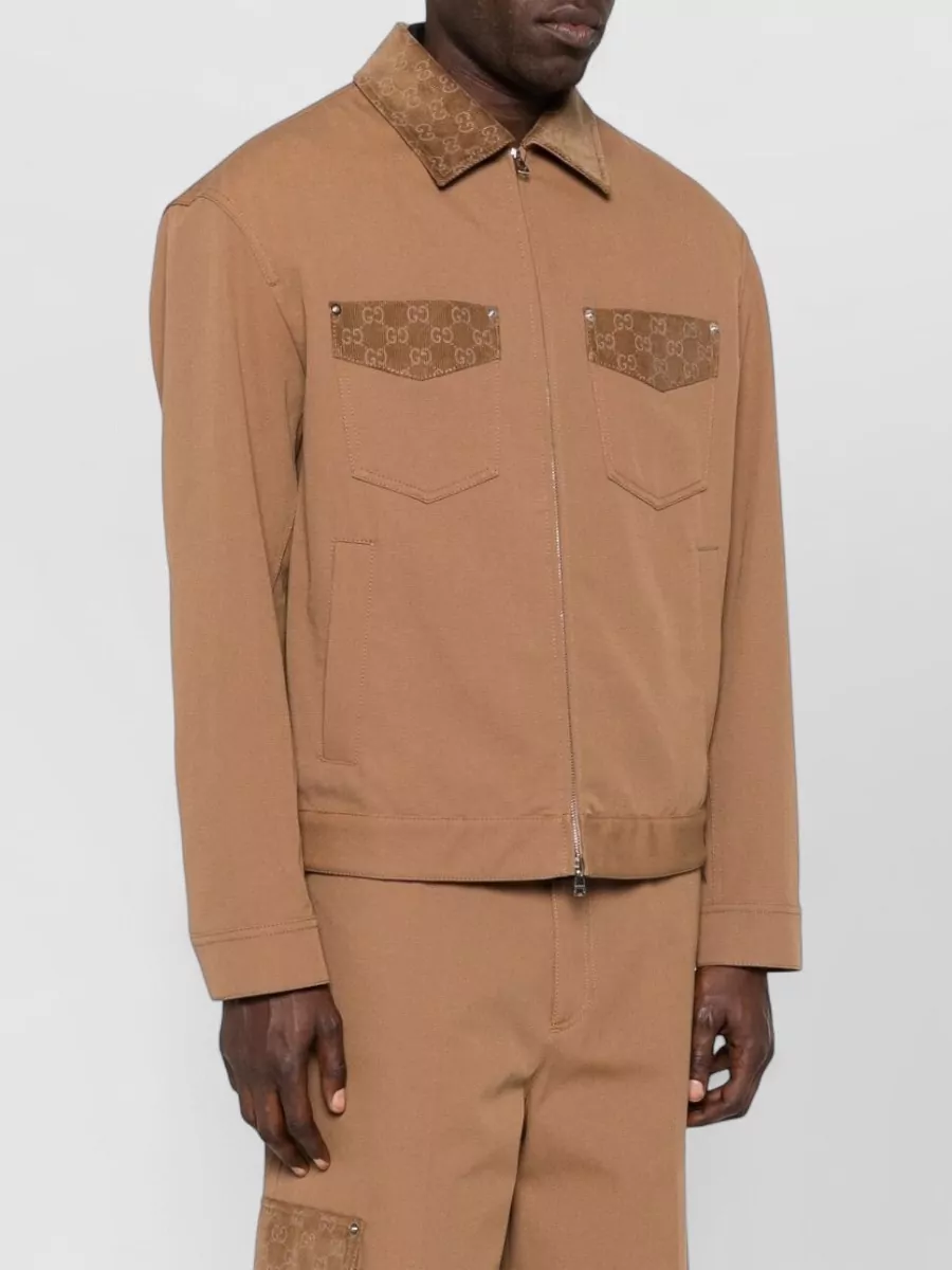 Gucci Blazer Camel Patterned Collar Buttoned Flap Pockets