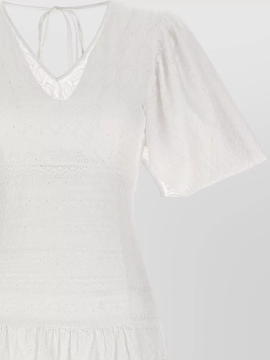 Le Twins Cotton Broderie Anglaise V-Neck Long-Sleeve Midi Dress
