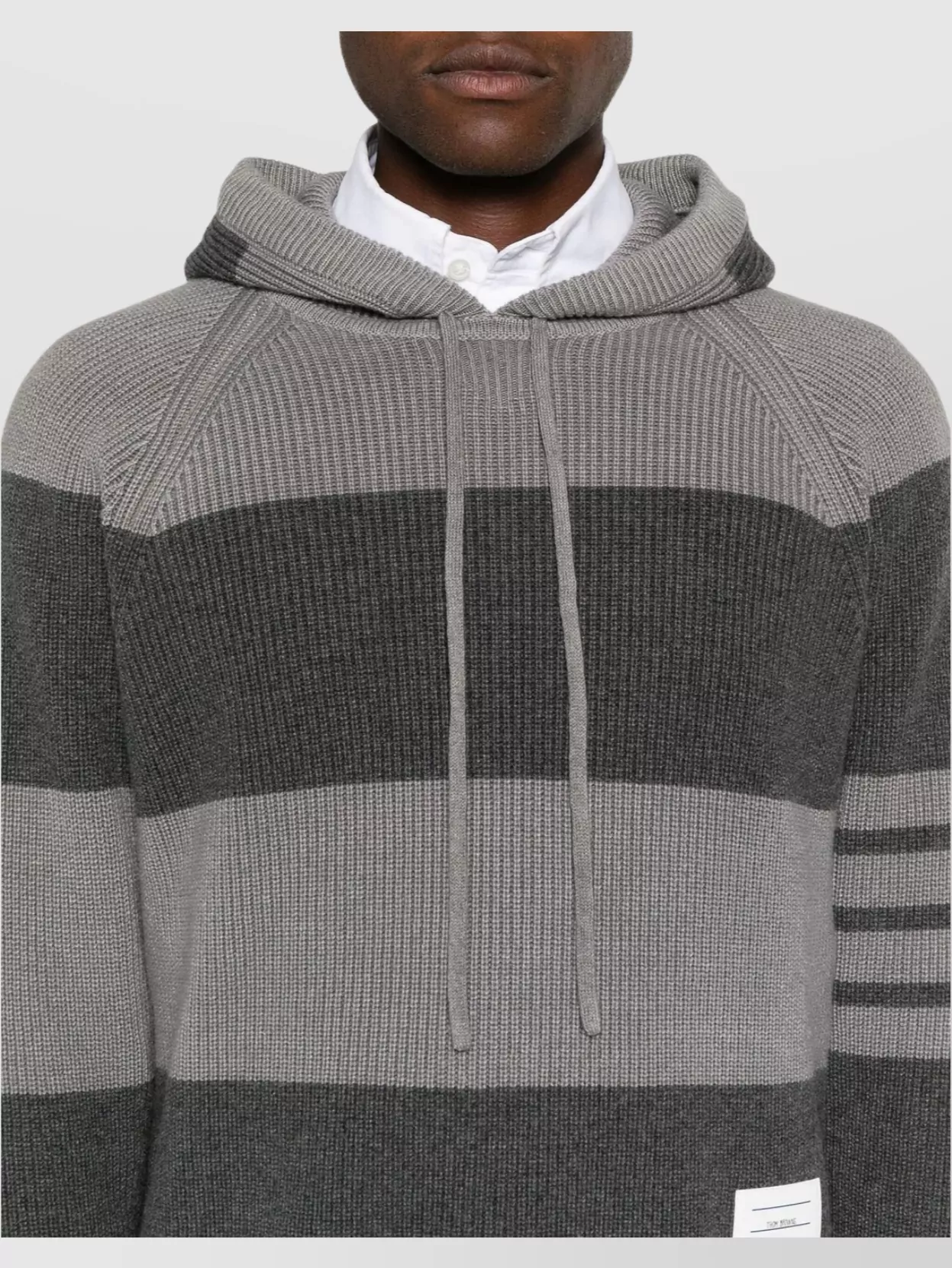Thom Browne Striped Hooded Knit Sweater Drawstring