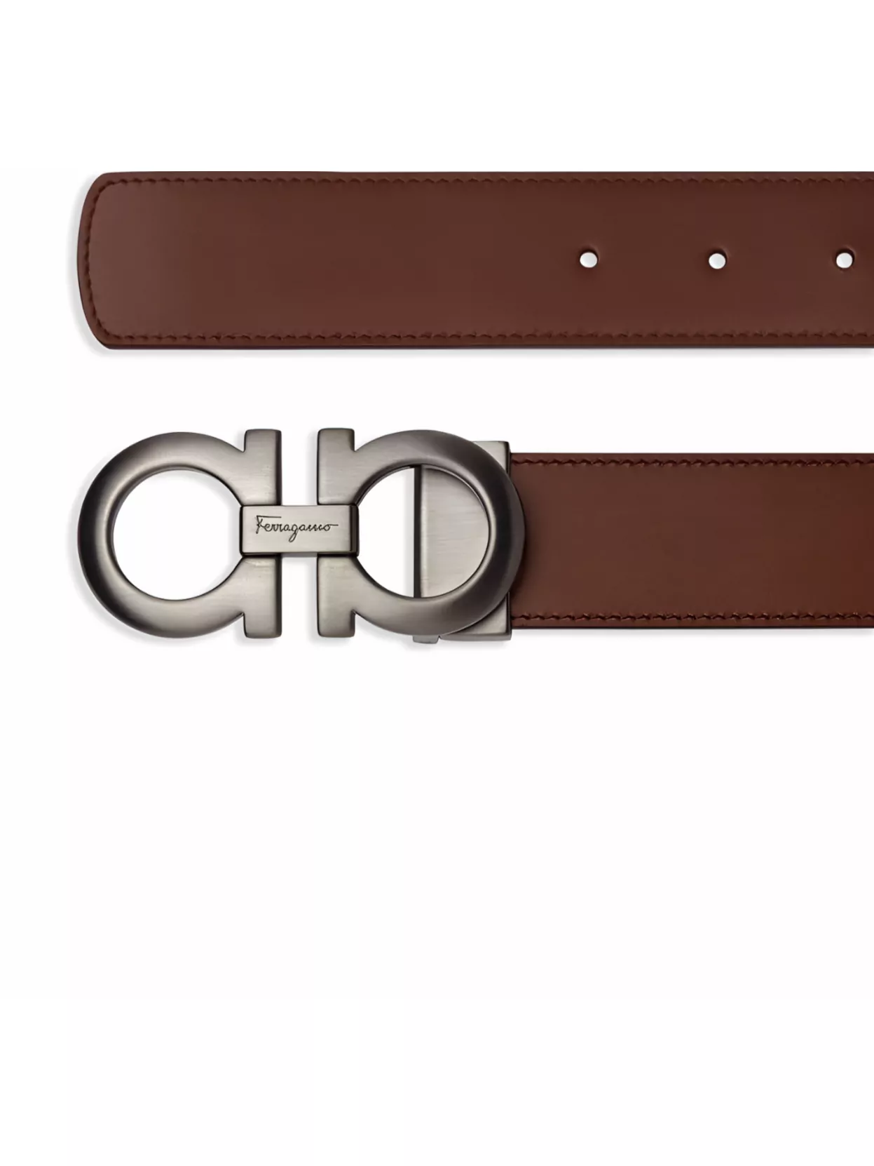 Ferragamo Adjustable Leather Gancini Belt With Metal Buckle In Brown