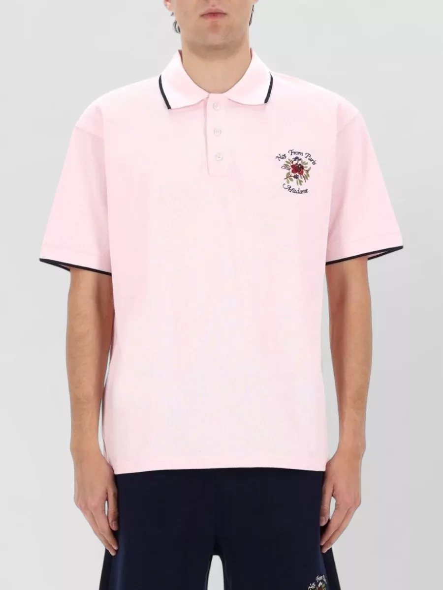 Drôle De Monsieur Polo Shirt Slogan Rose Contrast Collar