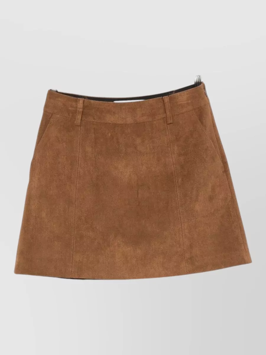 Dunst suede-effect paneled mini skirt