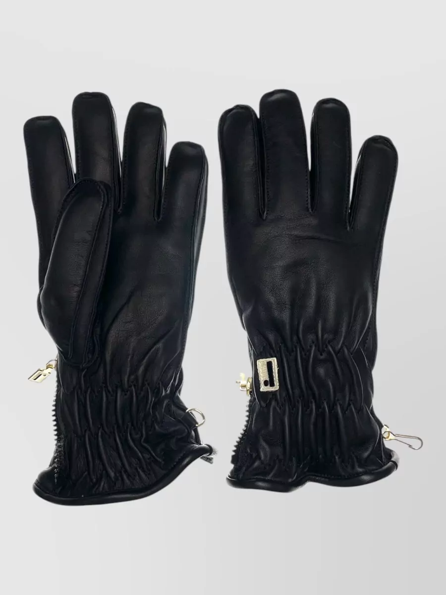 Restelli Nappa Lambskin Gloves Elasticated Wrist Buckle In Black