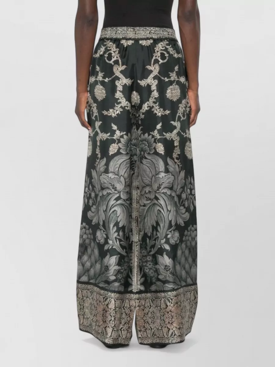 Pierre Louise Mascia Silk Baroque Print Wide Leg Trousers