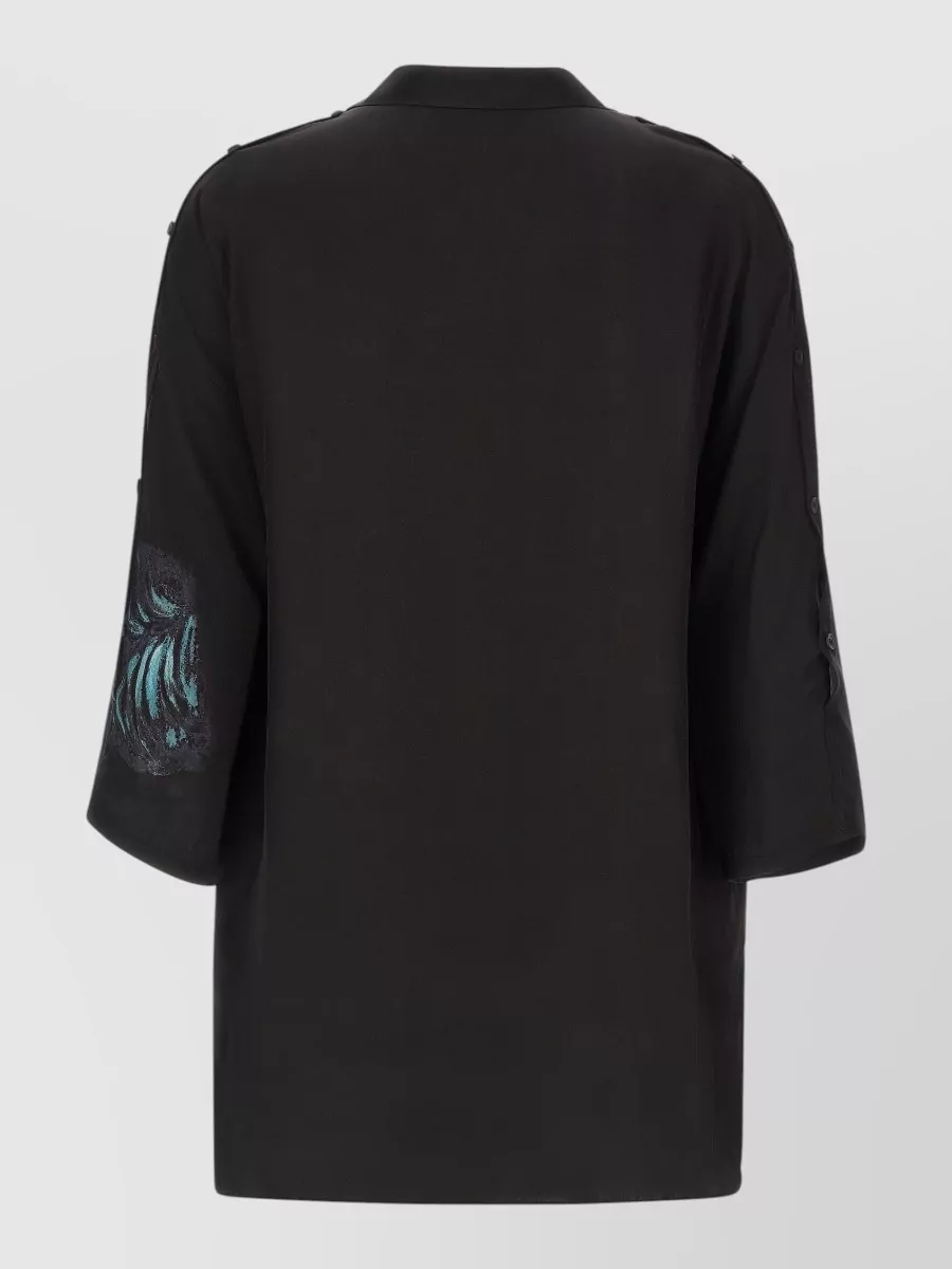 Yohji Yamamoto Silk Printed 3/4-Sleeve Cutout Shirt