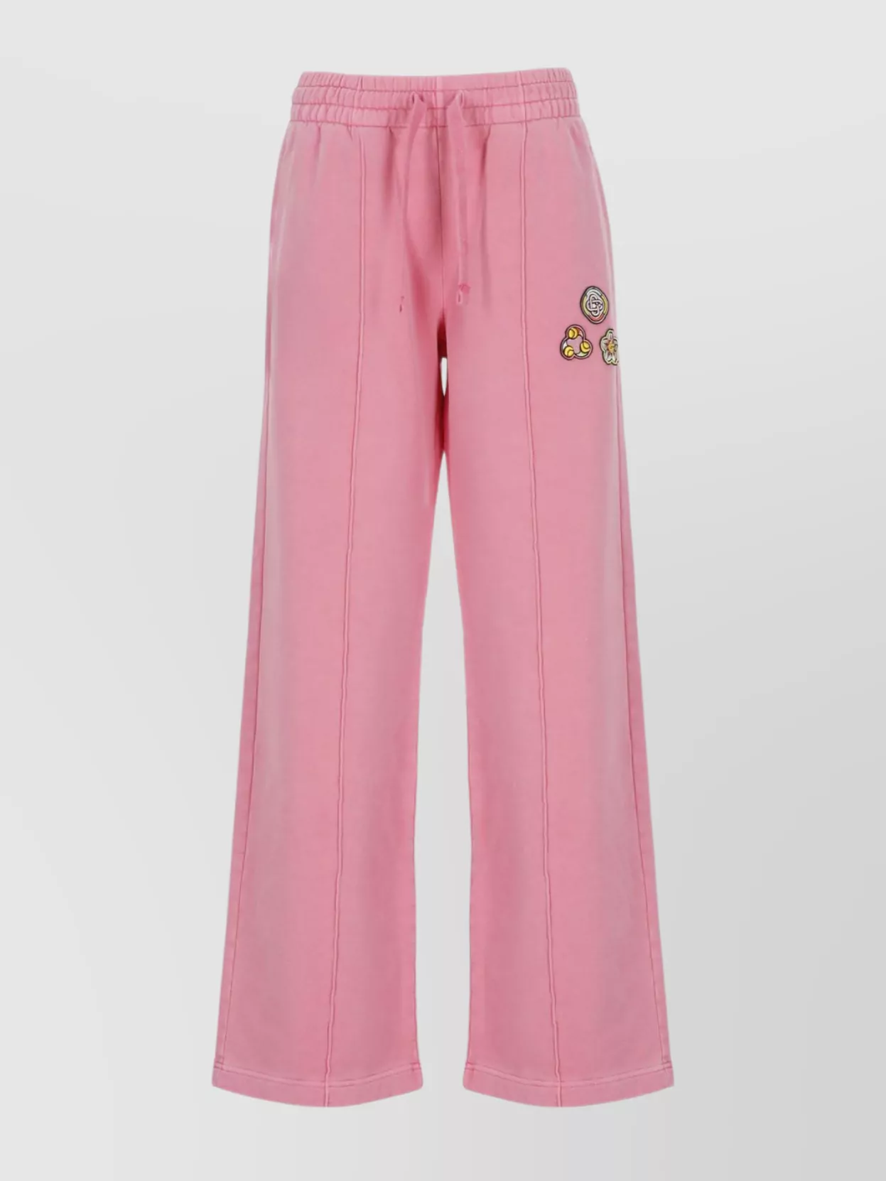 Casablanca Relaxed Wide-leg Cotton Pants With Embroidered Patches In Pink