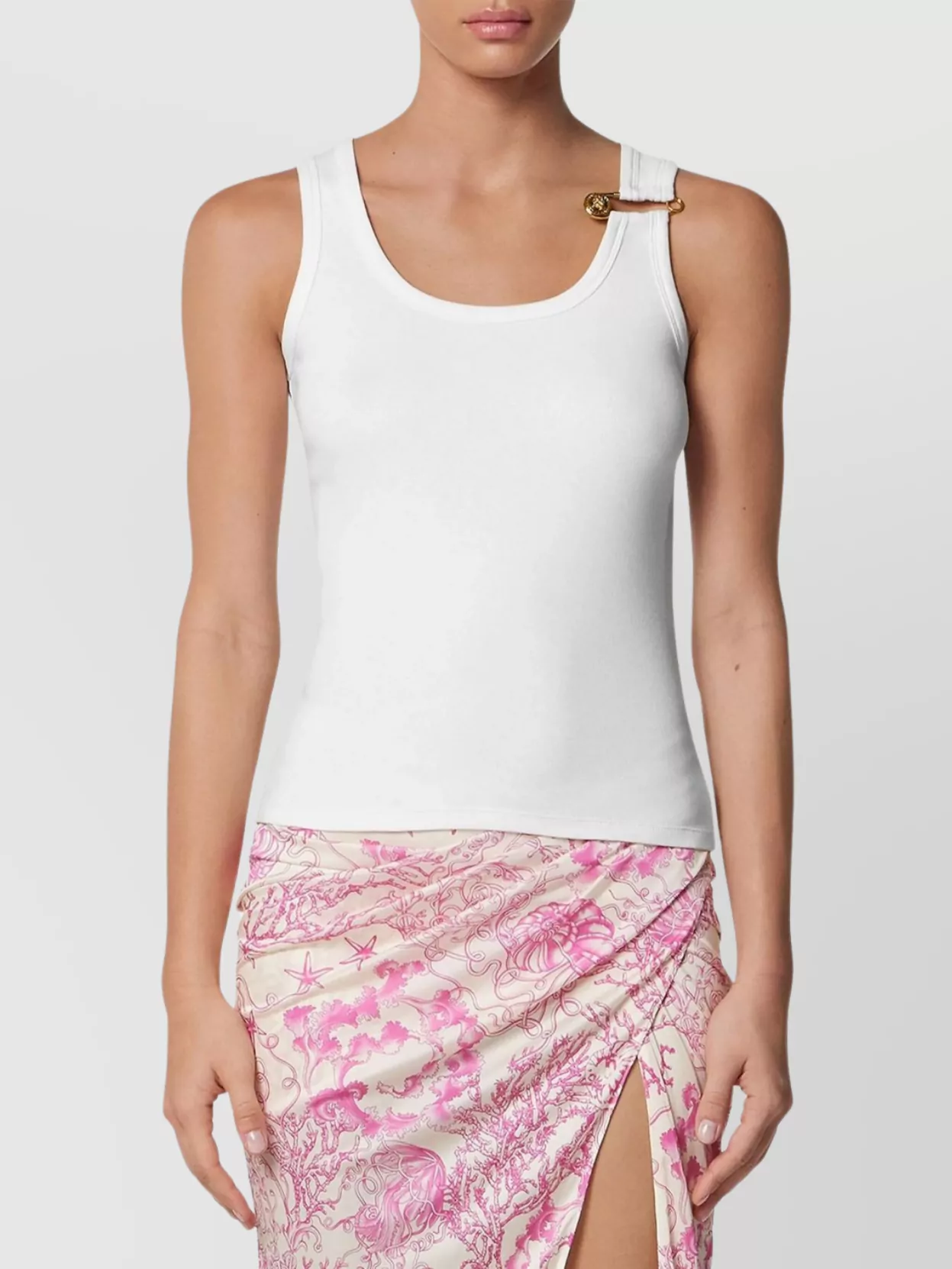 Versace Safety Pin Ribbed Top