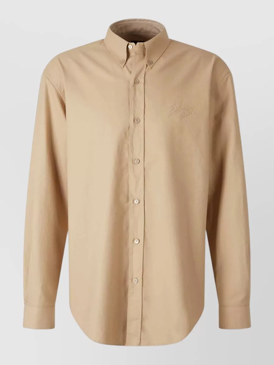 Balmain Logo Shirt Long Sleeves Button Down Collar In Brown