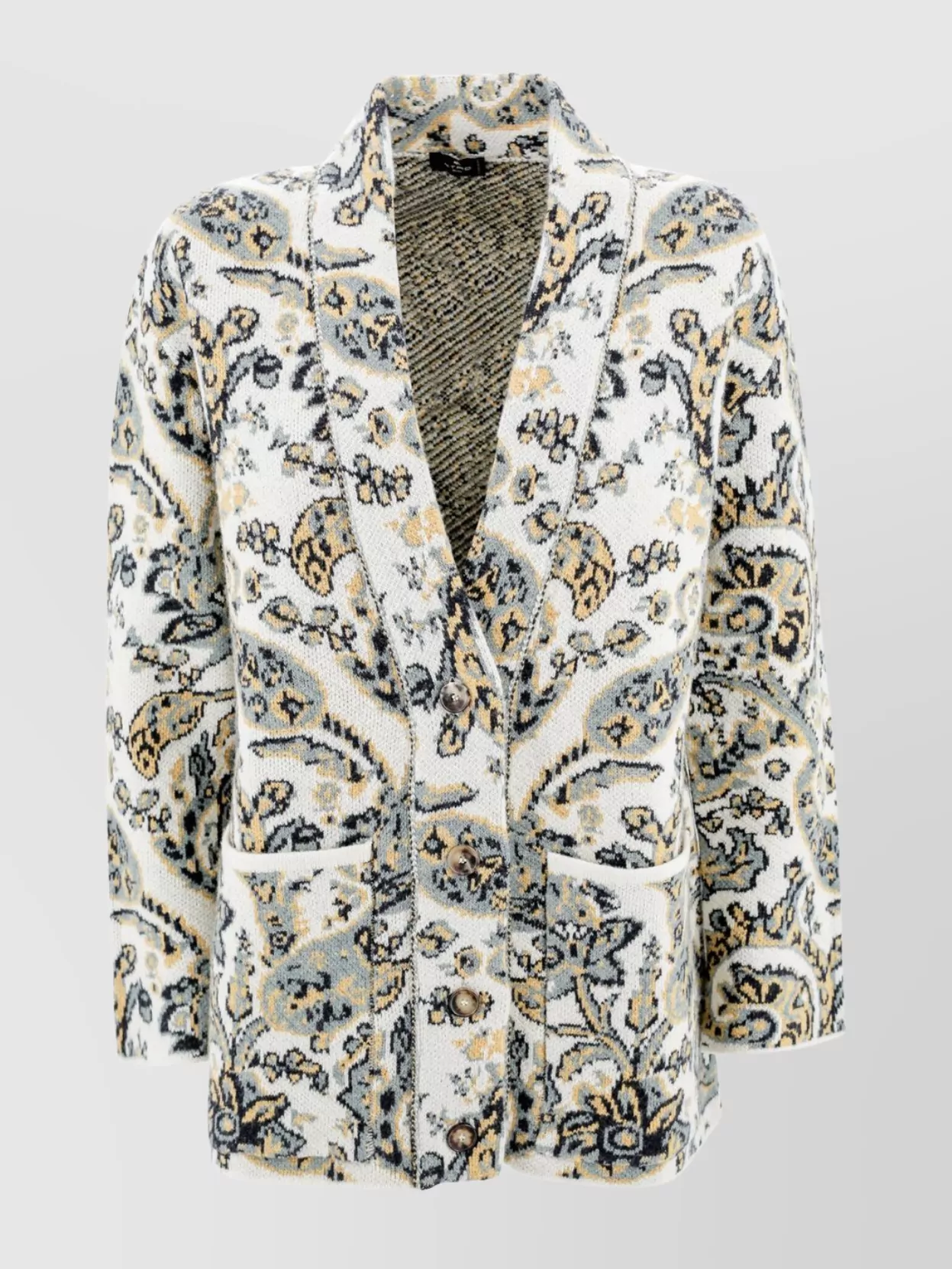 Etro Wool Floral Jacquard Drop Shoulder Cardigan In Gray