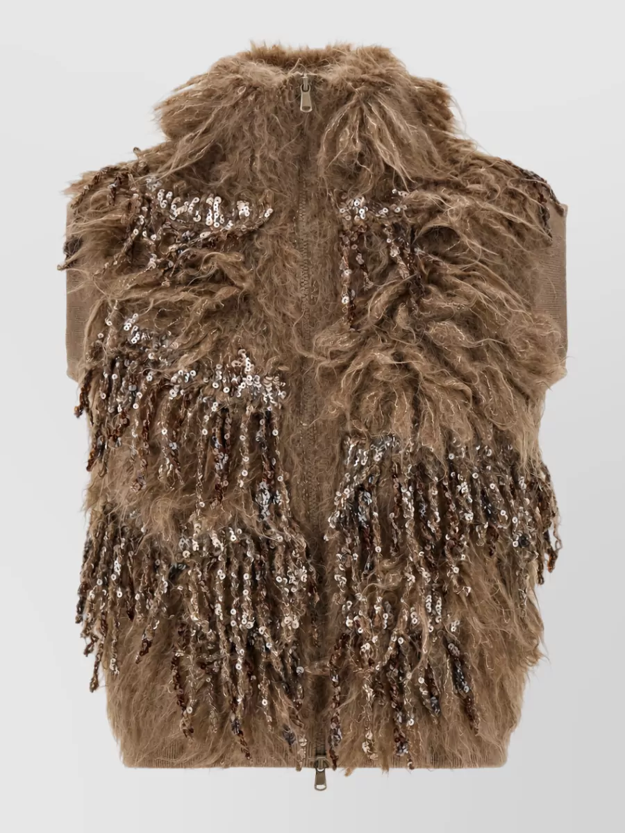 Brunello Cucinelli mohair sequin sleeveless zip cardigan