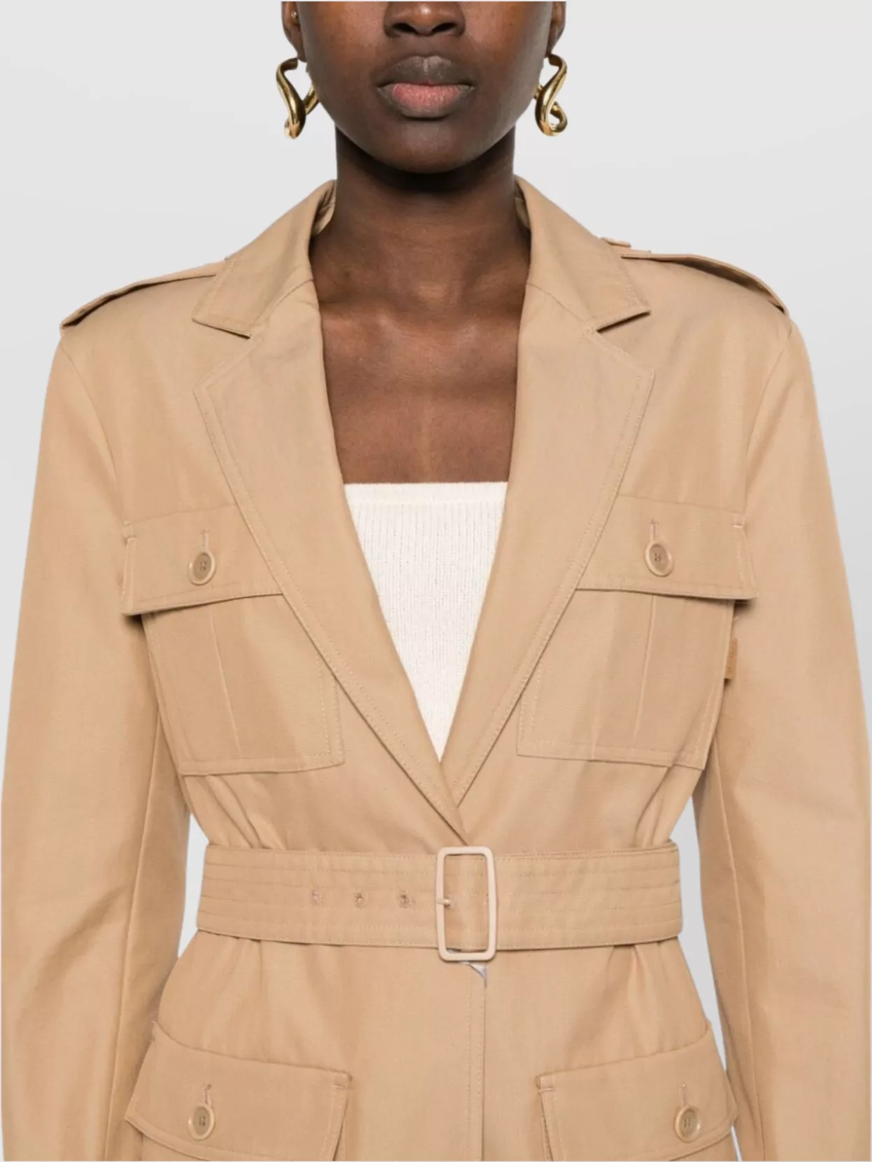 Max Mara Belted Jacket With Epaulettes And Pockets
